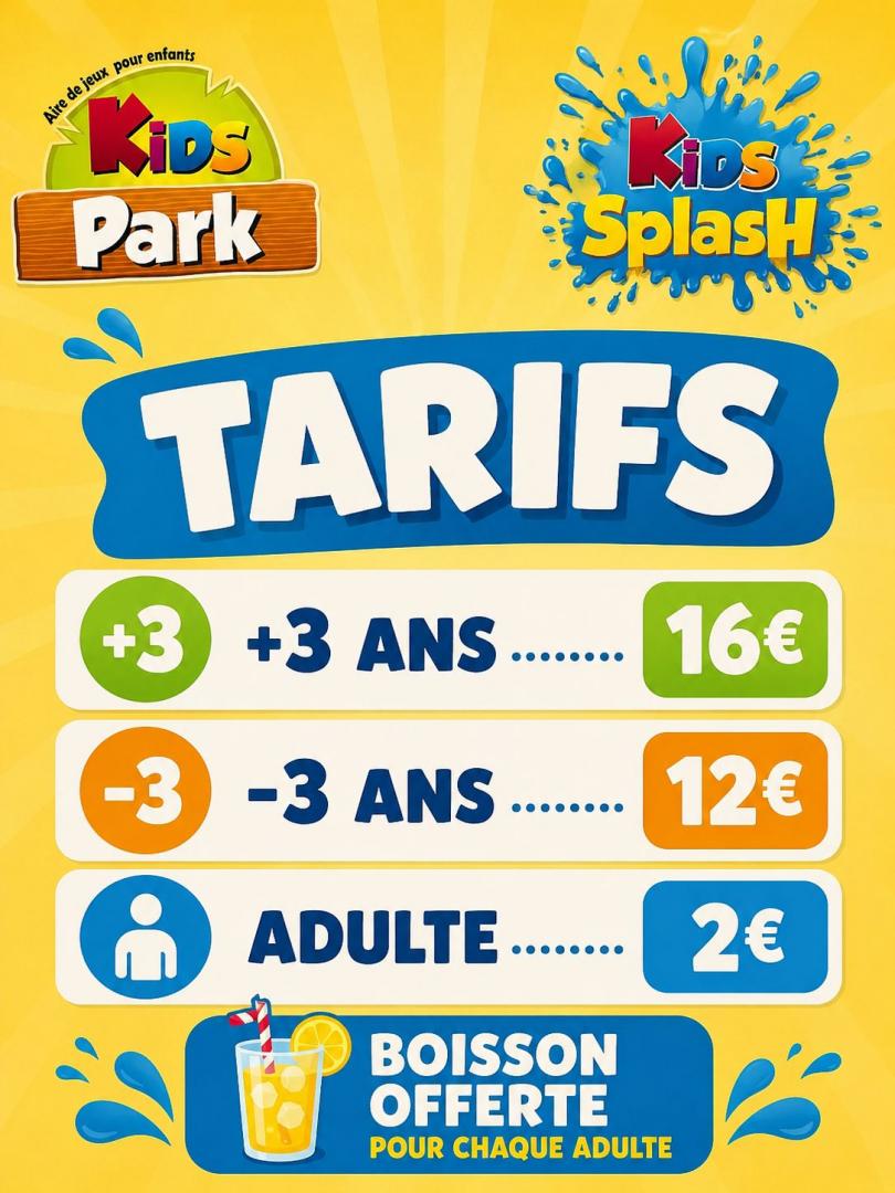 Kids Splash été 2026 : Tarifs